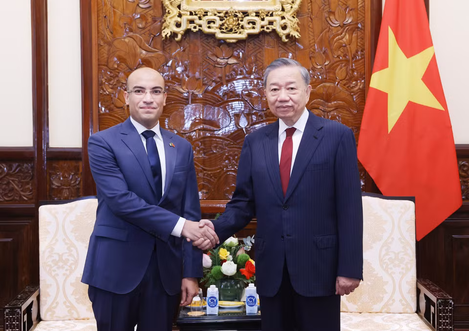 Tổng Bí thư, Chủ tịch nước Tô Lâm tiếp Đại sứ Algeria tại Việt Nam Sofiane Chaib đến trình Quốc thư. (Ảnh: Lâm Khánh/TTXVN)