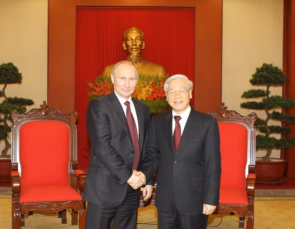 Tổng Bí thư Nguyễn Phú Trọng tiếp Tổng thống Vladimir Putin thăm cấp Nhà nước tới Việt Nam (Hà Nội, 12/11/2013). (Ảnh: Trí Dũng/TTXVN)