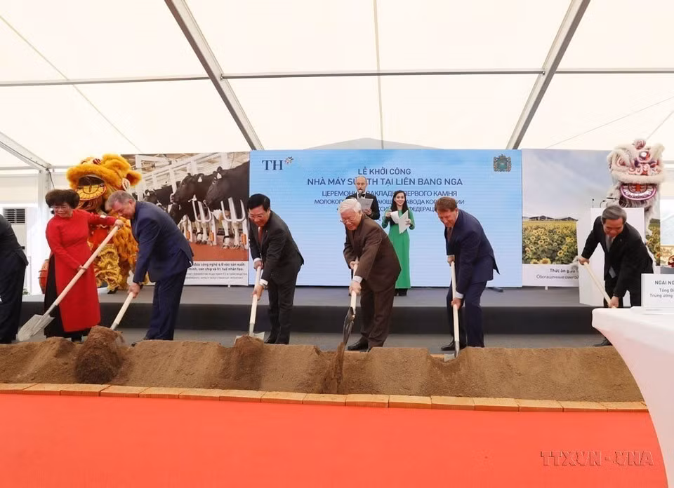 Tổng Bí thư Nguyễn Phú Trọng dự Lễ khởi công dự án xây dựng Nhà máy chế biến sữa của Tập đoàn TH True Milk tại tỉnh Kaluga, ngày 7/9/2018. (Ảnh: Trí Dũng/TTXVN)