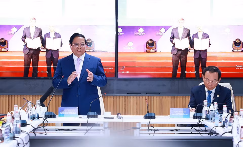 Thủ tướng Phạm Minh Chính phát biểu tại buổi lễ. (Ảnh: Dương Giang/TTXVN)