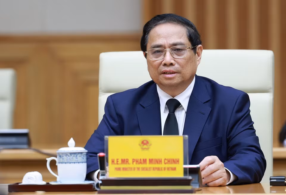 Thủ tướng Phạm Minh Chính phát biểu tại cuộc tiếp Chủ tịch Đảng Nhân dân Campuchia Samdech Hun Sen. (Ảnh: Dương Giang/TTXVN)