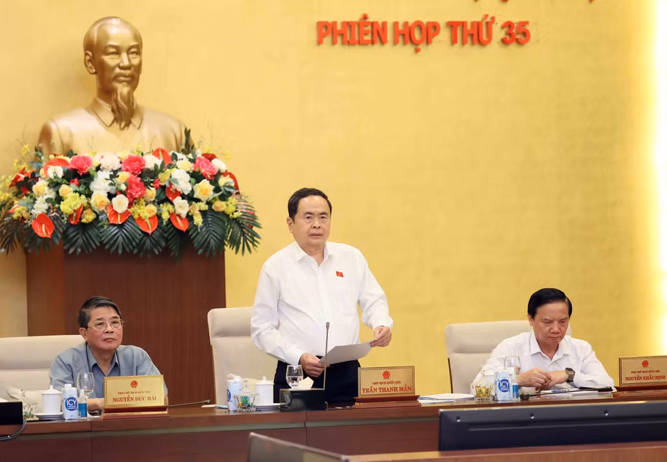 Chủ tịch Quốc hội Trần Thanh Mẫn phát biểu bế mạc phiên họp. (Ảnh: An Đăng/TTXVN)
