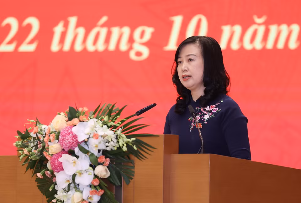 Bộ trưởng Bộ Y tế Đào Hồng Lan phát biểu nhận nhiệm vụ.(Ảnh: Dương Giang/TTXVN)