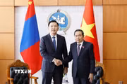 Chủ tịch Quốc hội Trần Thanh Mẫn hội kiến Thủ tướng Mông Cổ Nyam-Osor Uchral. (Ảnh: Doãn Tấn/TTXVN)