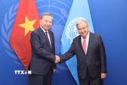 Nhân dịp tham dự Đại hội đồng Liên hợp quốc Khóa 79 và làm việc tại Hoa Kỳ, chiều 24/9/2024, giờ địa phương (sáng 25/9, giờ Việt Nam), tại thành phố New York, Tổng Bí thư, Chủ tịch nước Tô Lâm gặp Tổng thư ký Liên hợp quốc Antonio Guterres. (Ảnh: Lâm Khánh/TTXVN)
