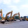 Tập đoàn Hòa Phát huy động nhiều máy móc, phương tiện để thi công hạ tầng Khu công nghiệp số 02 - Hưng Yên. (Ảnh: Đinh Văn Nhiều/TTXVN)