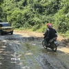 Tuyến đường hư hỏng nặng, xe cộ đi qua gặp nhiều khó khăn. (Ảnh: Nguyễn Văn Cảnh/TTXVN)