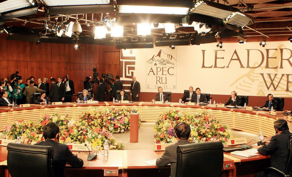 Chủ tịch nước Nguyễn Minh Triết dự Diễn đàn hợp tác kinh tế châu Á-Thái Bình Dương lần thứ lần thứ 16 (APEC 16), tổ chức tại Thủ đô Lima (Peru, 2008). (Ảnh: Nguyễn Khang/TTXVN)