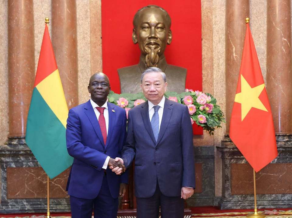 Tổng Bí thư, Chủ tịch nước Tô Lâm tiếp Đại sứ Cộng hòa Guinea-Bissau tại Việt Nam Antonio Serifo Embalo đến trình Quốc thư. (Ảnh: Lâm Khánh/TTXVN)