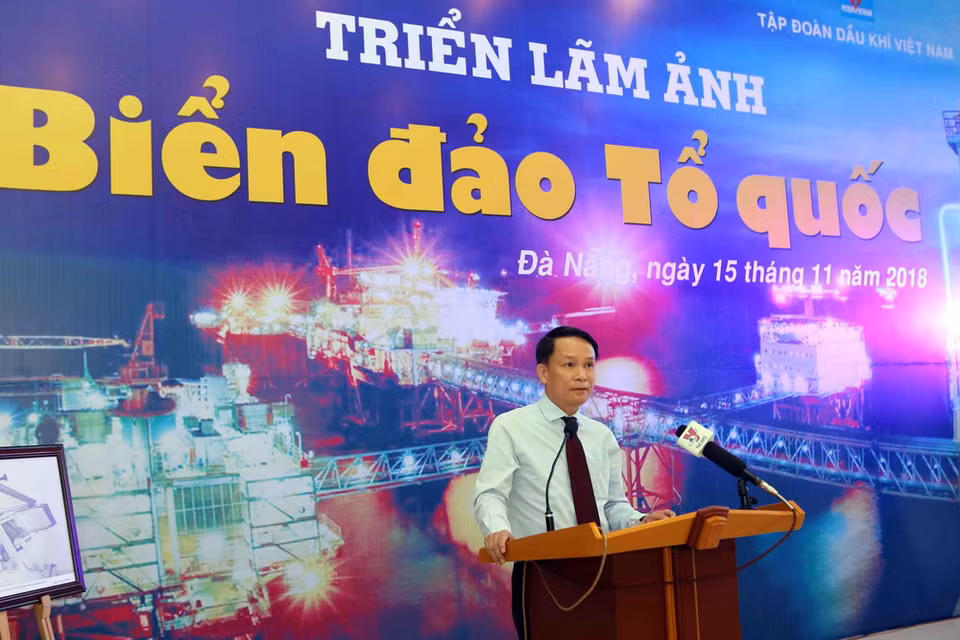 Đồng chí Nguyễn Đức Lợi, Ủy viên Trung ương Đảng, Tổng Giám đốc Thông tấn xã Việt Nam phát biểu tại Lễ khai mạc Triển lãm ảnh ''Biển đảo Tổ quốc''. (Ảnh: Trần Lê Lâm/TTXVN)