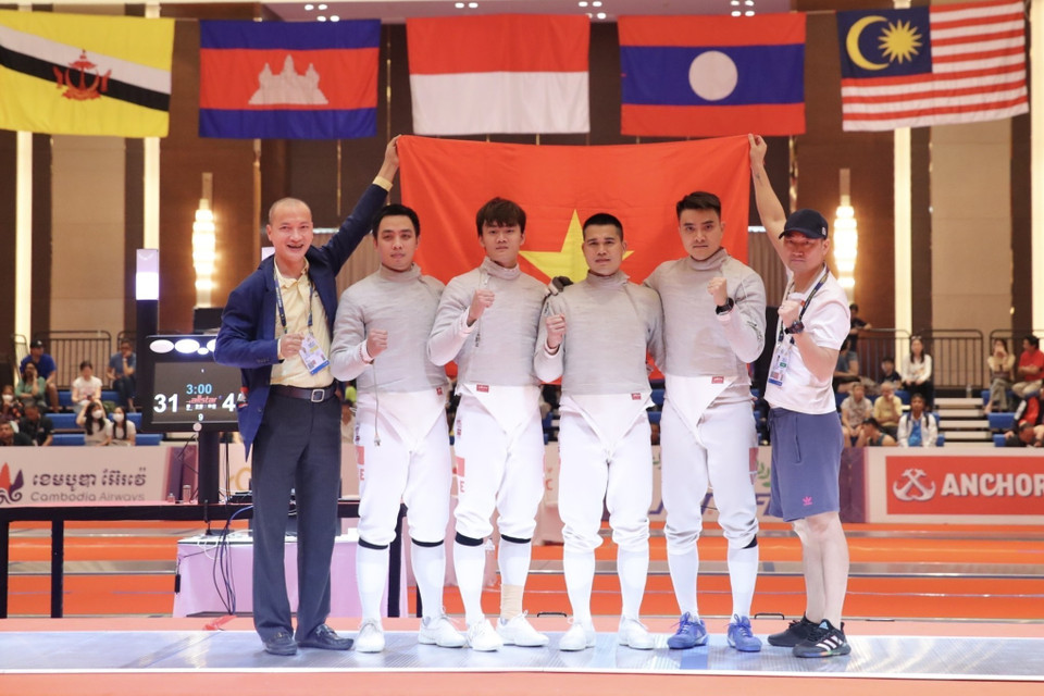 4 vận động viên Nguyễn Văn Quyết, Vũ Thành An, Tô Đức Anh, Nguyễn Xuân Lợi thi đấu xuất sắc. (Ảnh: Minh Quyết - TTXVN)