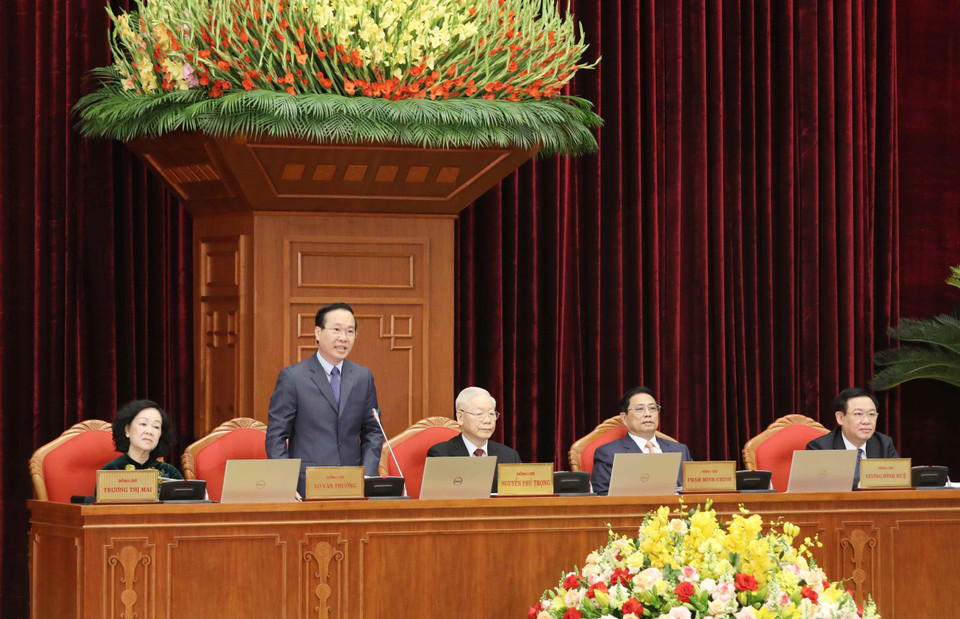 Chủ tịch nước Võ Văn Thưởng phát biểu tại hội nghị. (Ảnh: Phương Hoa/TTXVN)