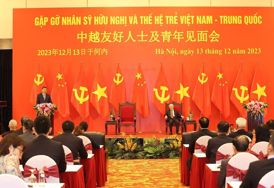 Tổng Bí thư, Chủ tịch nước Trung Quốc Tập Cận Bình phát biểu tại buổi Gặp gỡ. (Ảnh: Trí Dũng/TTXVN)