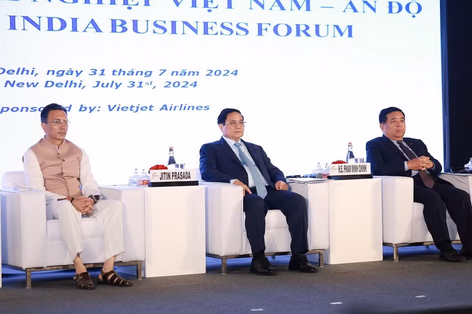 Thủ tướng Phạm Minh Chính dự Diễn đàn Doanh nghiệp Việt Nam-Ấn Độ. (Ảnh: Dương Giang/TTXVN)