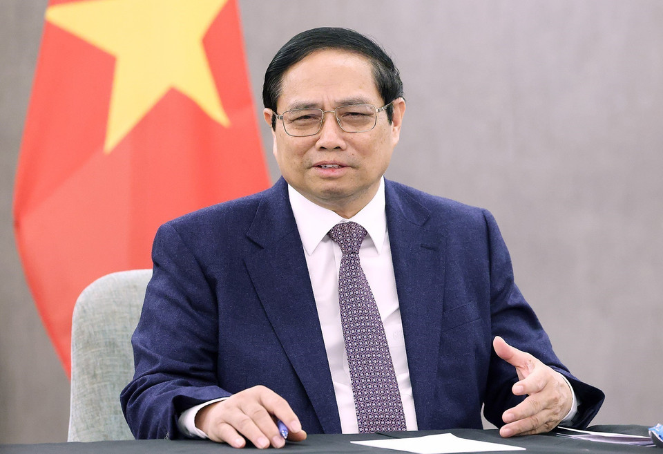 Thủ tướng Phạm Minh Chính tiếp Nhóm khoa học công nghệ người Việt Nam tại New Zealand. (Ảnh: Dương Giang/TTXVN)