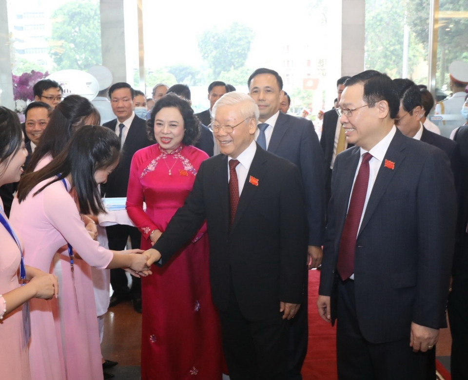 Tổng Bí thư, Chủ tịch nước Nguyễn Phú Trọng đến dự Đại hội đại biểu Đảng bộ thành phố Hà Nội lần thứ XVII. (Ảnh: Văn Điệp/TTXVN)