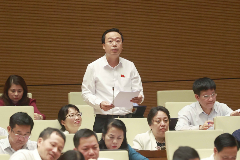 Đại biểu Quốc hội tỉnh Hưng Yên Nguyễn Đại Thắng phát biểu ý kiến. (Ảnh: Doãn Tấn/TTXVN)