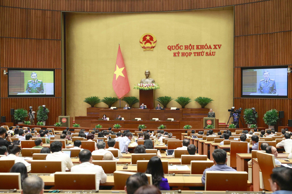 Đại tướng Tô Lâm, Bộ trưởng Bộ Công an phát biểu giải trình, làm rõ một số vấn đề đại biểu Quốc hội nêu. (Ảnh: Doãn Tấn/TTXVN)