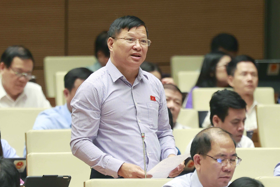 Đại biểu Quốc hội tỉnh Vĩnh Phúc Trần Văn Tiến phát biểu ý kiến. (Ảnh: Doãn Tấn/TTXVN)