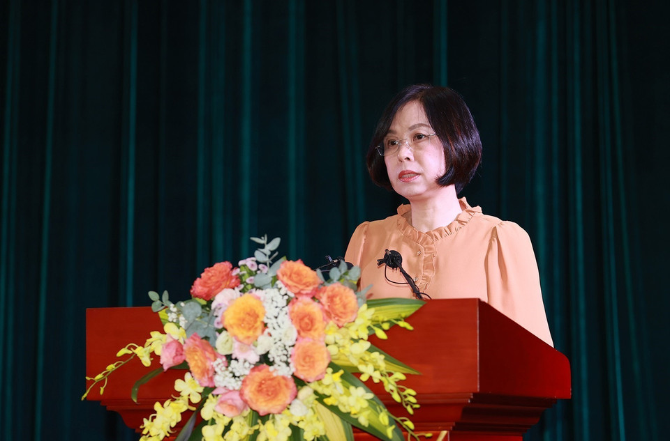 Tổng Giám đốc Thông tấn xã Việt Nam Vũ Việt Trang trình bày tham luận. (Ảnh: Dương Giang/TTXVN)