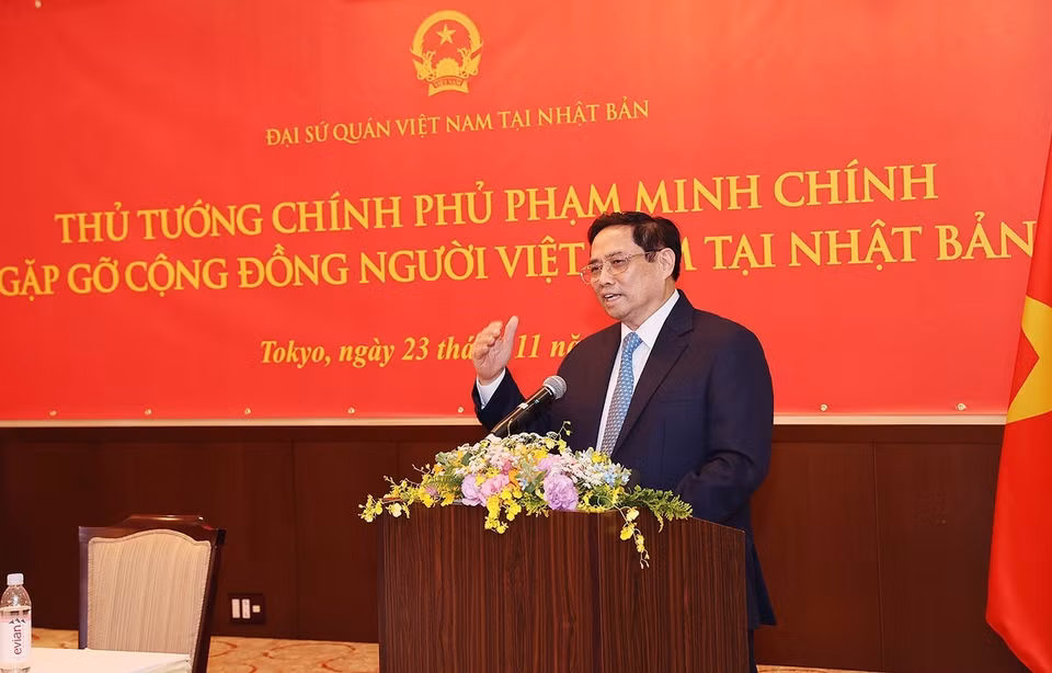 Thủ tướng Chính phủ Phạm Minh Chính bày tỏ xúc động và cảm ơn tình cảm của người Việt dành cho Thủ tướng, đoàn công tác và quê hương, đất nước. (Ảnh: Dương Giang/TTXVN)