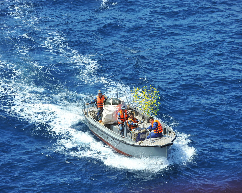 Sắc xuân từ đất liền ra nhà giàn với những loài hoa đặc trưng khi Tết đến Xuân về. (Ảnh: Minh Đức/TTXVN)