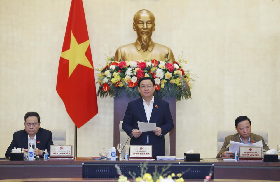 Chủ tịch Quốc hội Vương Đình Huệ phát biểu khai mạc. (Ảnh: Nhan Sáng/TTXVN)