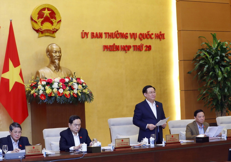 Chủ tịch Quốc hội Vương Đình Huệ phát biểu khai mạc. (Ảnh: Nhan Sáng/TTXVN)