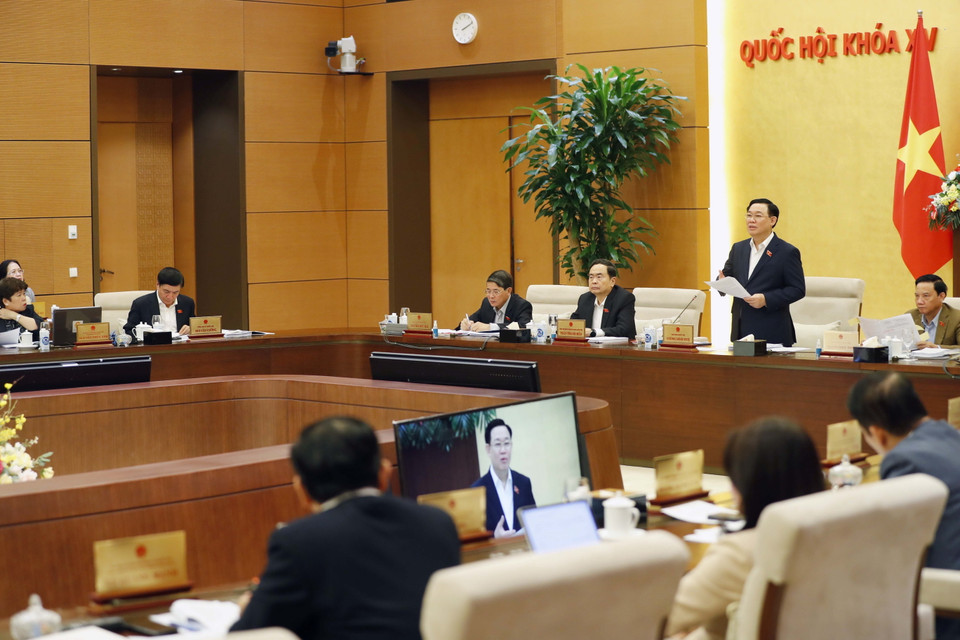 Chủ tịch Quốc hội Vương Đình Huệ phát biểu khai mạc. (Ảnh: Nhan Sáng/TTXVN)