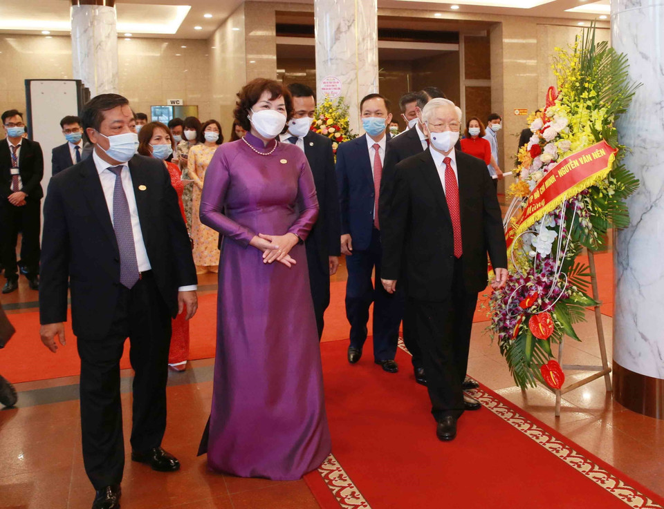 Tổng Bí thư Nguyễn Phú Trọng dự Lễ kỷ niệm. (Ảnh: Phương Hoa/TTXVN)