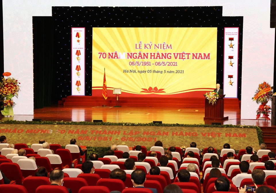 Toàn cảnh Tổng Bí thư Nguyễn Phú Trọng phát biểu tại Lễ kỷ niệm. (Ảnh: Trí Dũng/TTXVN)