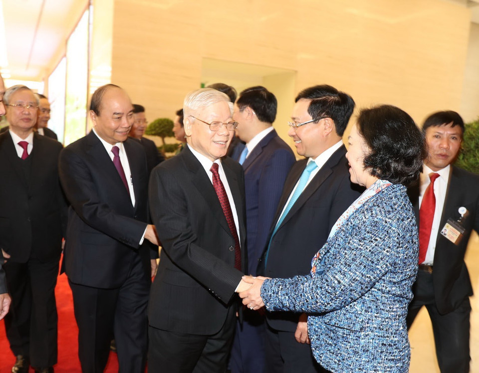 Tổng Bí thư, Chủ tịch nước Nguyễn Phú Trọng và các đại biểu dự Hội nghị. (Ảnh: Trí Dũng/TTXVN)