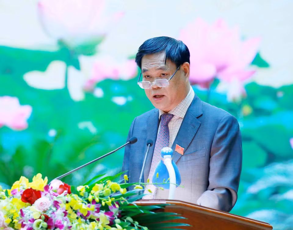 Đồng chí Huỳnh Tấn Việt, Ủy viên Trung ương Đảng, Bí thư Đảng ủy Khối các cơ quan Trung ương phát biểu bế mạc Đại hội. (Ảnh: Phương Hoa/TTXVN)