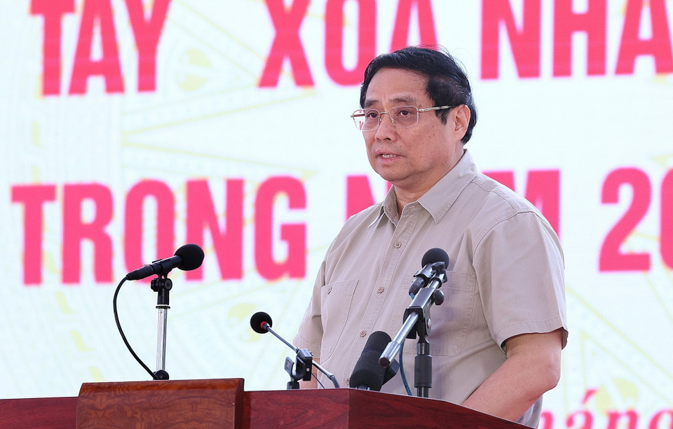 Thủ tướng Phạm Minh Chính phát động Phong trào thi đua “Xóa nhà tạm, nhà dột nát” trong cả nước. (Ảnh: Dương Giang/TTXVN)