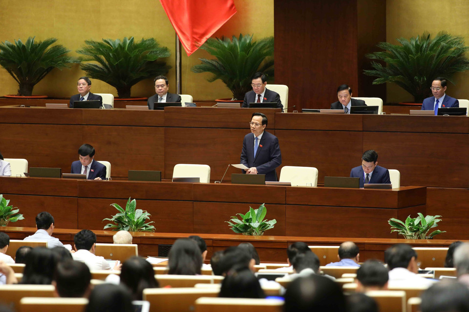 Bộ trưởng Bộ Lao động-Thương binh và Xã hội Đào Ngọc Dung trả lời chất vấn. (Ảnh: An Đăng/TTXVN)