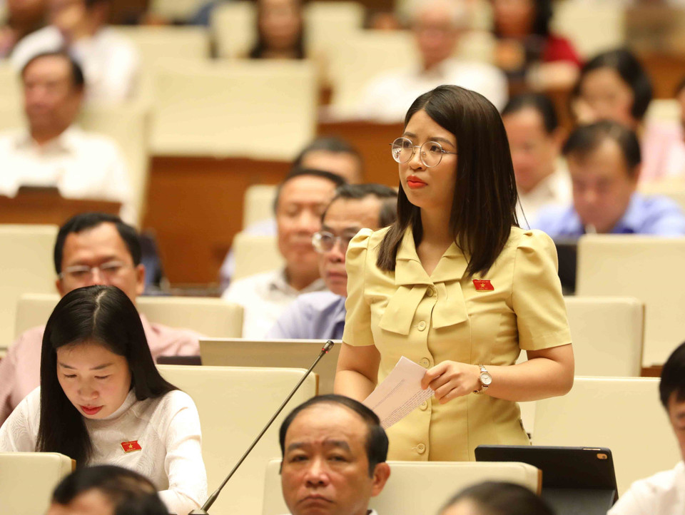 Đại biểu Quốc hội tỉnh Bắc Ninh Nguyễn Thị Hà đặt câu hỏi chất vấn. (Ảnh: An Đăng/TTXVN)