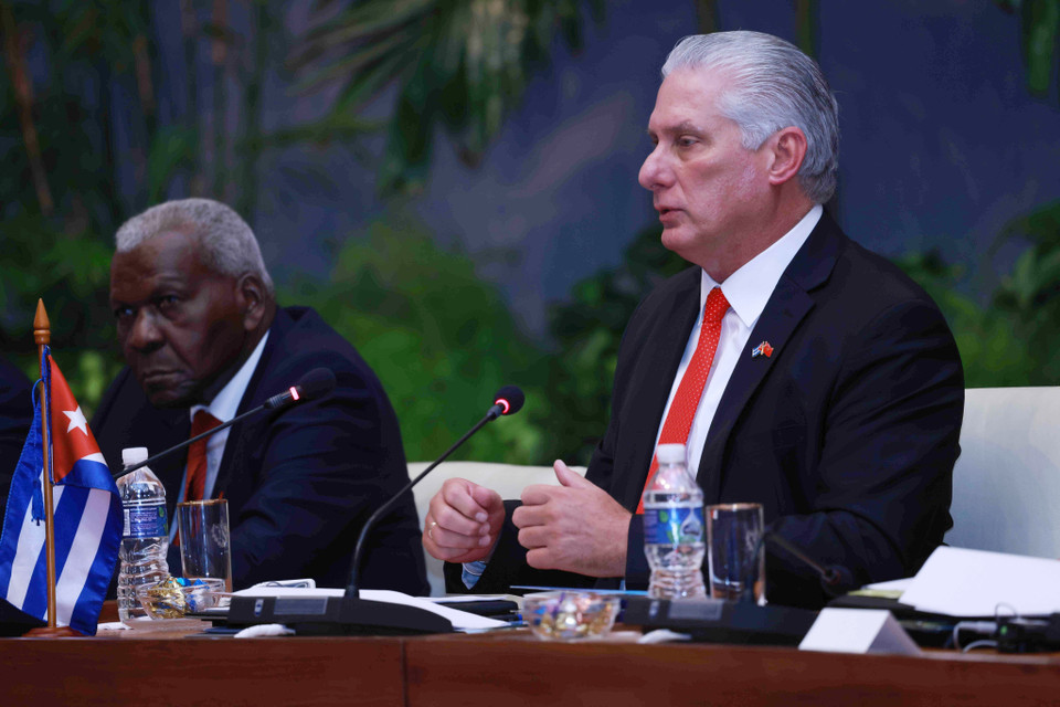 Bí thư thứ nhất Đảng Cộng sản Cuba, Chủ tịch Cuba Miguel Diaz-Canel Bermudez phát biểu tại cuộc hội đàm với Tổng Bí thư, Chủ tịch nước Tô Lâm. (Ảnh: Lâm Khánh/TTXVN)