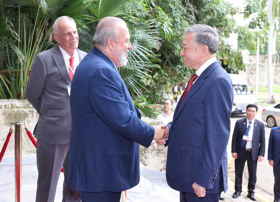 Tổng Bí thư, Chủ tịch nước Tô Lâm hội kiến Thủ tướng Cuba Manuel Marrero Cruz. (Ảnh: Lâm Khánh/TTXVN)