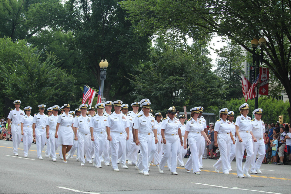 Lễ diễu hành ngày Quốc khánh có sự tham gia của nhiều lực lượng khác nhau trong quân đội Mỹ. (Ảnh: Đặng Huyền/TTXVN)