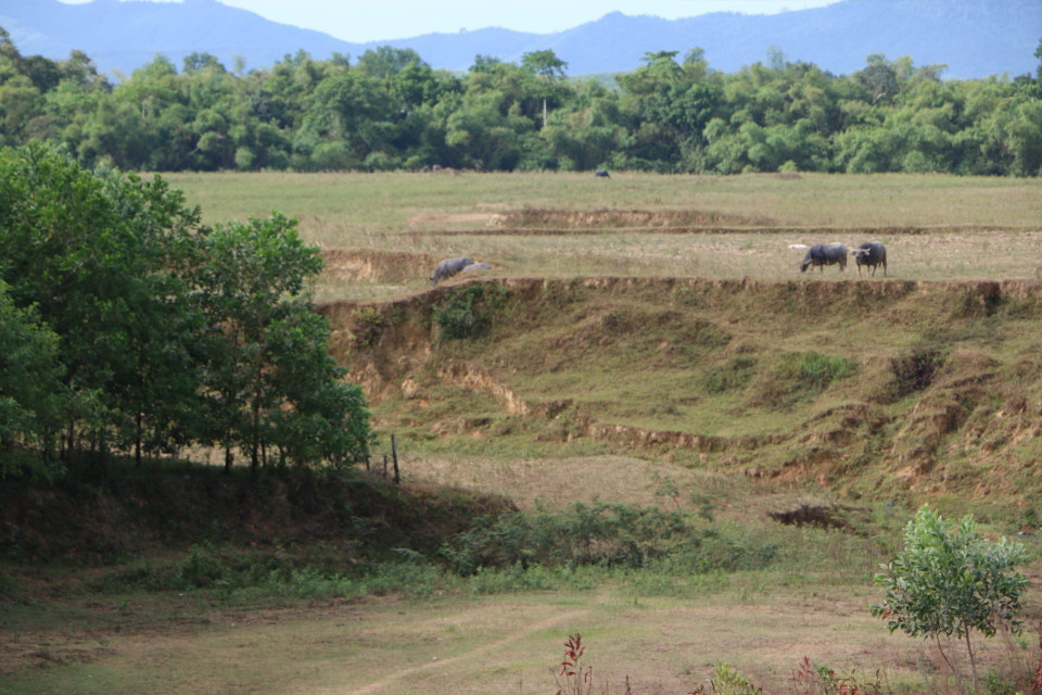 Sông Ngàn Sâu đoạn qua xã Hương Đô, huyện Hương Khê, tỉnh Hà Tĩnh, cạn nước. (Ảnh: Duy Khương/TTXVN)