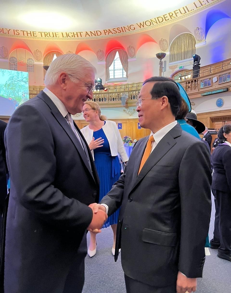 Chủ tịch nước Võ Văn Thưởng gặp Tổng thống Đức Frank-Walter Steinmeier. (Ảnh: TTXVN phát)