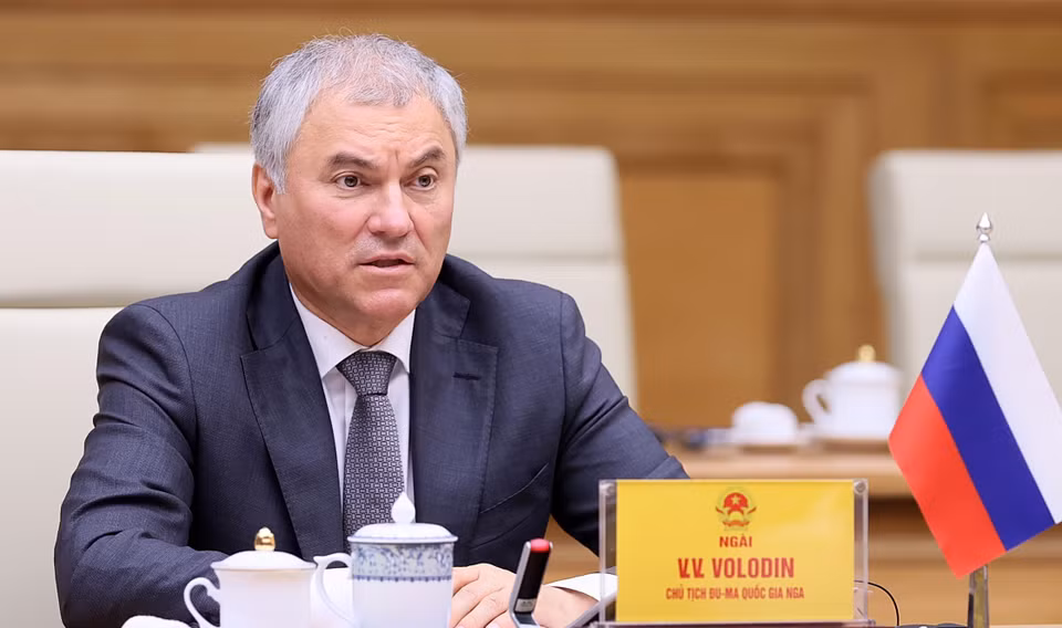 Chủ tịch Duma Quốc gia Quốc hội Liên bang Nga Vyacheslav Victorovich Volodin phát biểu. (Ảnh: Dương Giang/TTXVN)