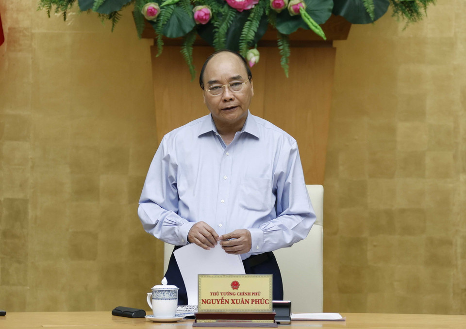 Thủ tướng Nguyễn Xuân Phúc phát biểu chủ trì cuộc họp trực tuyến toàn quốc về công tác phòng, chống dịch COVID-19. (Ảnh: Thống Nhất/TTXVN)
