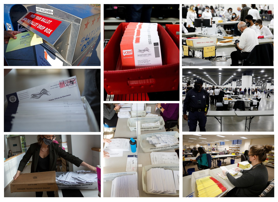 Nhân viên bầu cử kiểm phiếu bầu Tổng thống Mỹ tại các điểm bầu cử ở nhiều bang của Mỹ. (Ảnh: AFP/TTXVN)