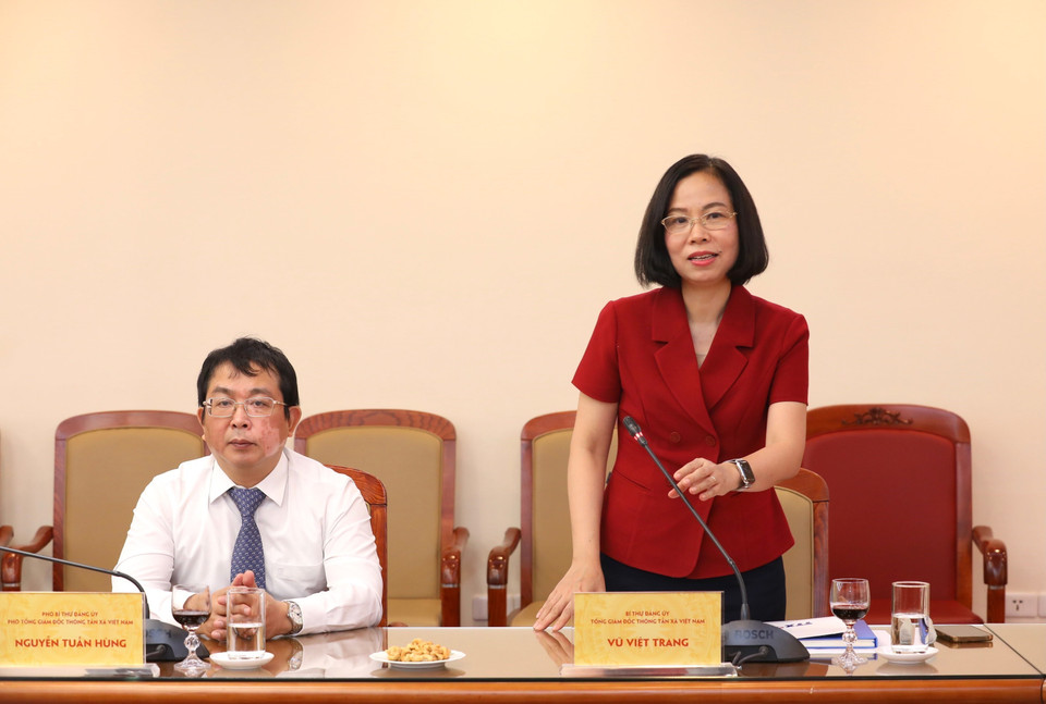 Tổng Giám đốc Thông tấn xã Việt Nam Vũ Việt Trang phát biểu. (Ảnh: Hoàng Hiếu/Thông tấn xã Việt Nam)