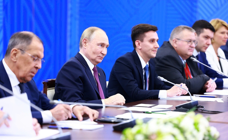 Tổng thống Liên bang Nga Vladimir Putin, Chủ tịch Nhóm BRICS năm 2024 phát biểu. (Ảnh: Dương Giang/TTXVN)