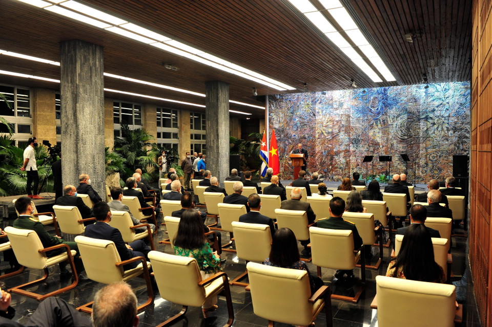 Quang cảnh buổi lễ kỷ niệm 60 năm thiết lập quan hệ ngoại giao Cuba-Việt Nam. (Ảnh: Vũ Hà Lê/TTXVN)