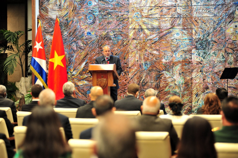 Thủ tướng Cuba Manuel Marrero Cruz phát biểu tại Lễ kỷ niệm. (Ảnh: Vũ Hà Lê/TTXVN)