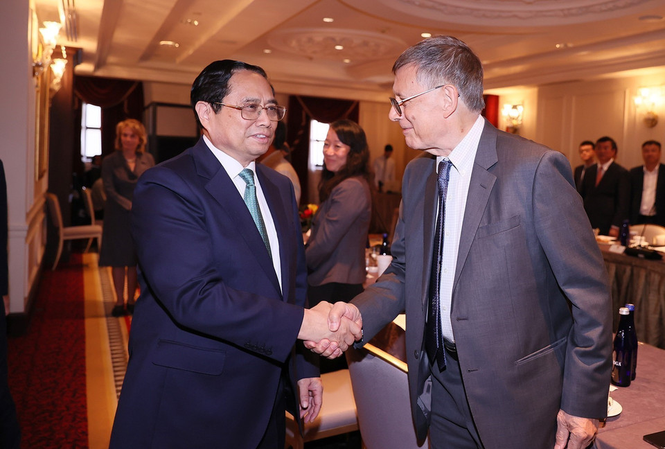 Thủ tướng Phạm Minh Chính đến dự Tọa đàm Chính sách với các Giáo sư, Chuyên gia Kinh tế Hoa Kỳ. (Ảnh: Dương Giang/TTXVN)