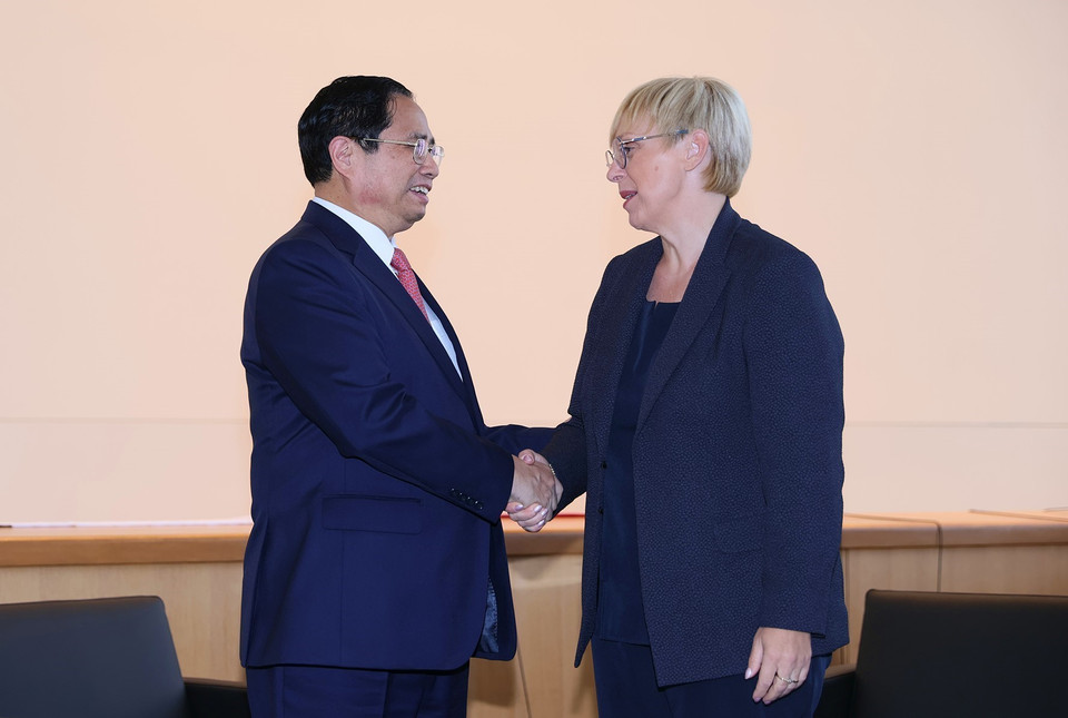 Thủ tướng Phạm Minh Chính gặp Tổng thống Slovenia Natasa Pirc Musar. (Ảnh: Dương Giang/TTXVN)